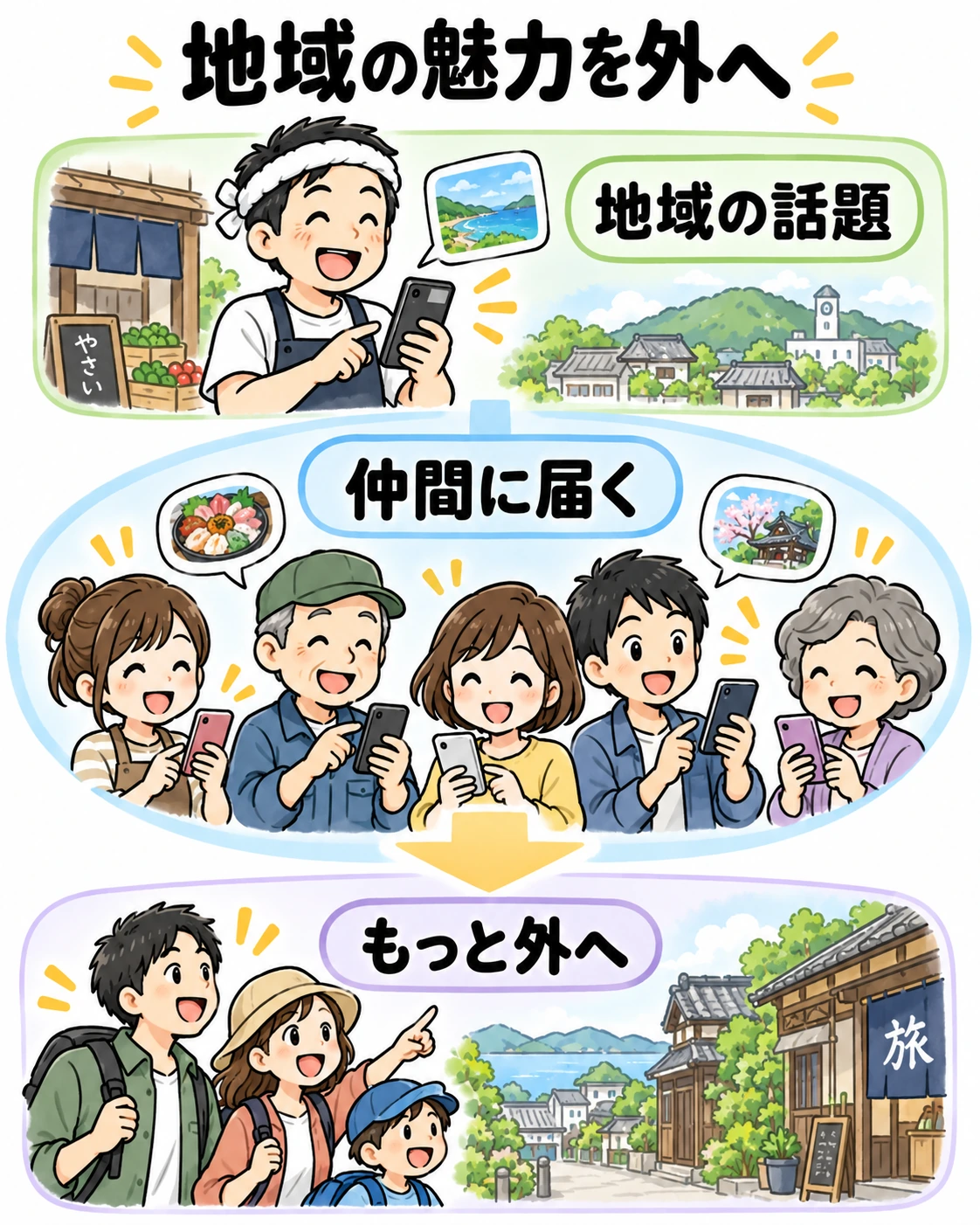 地域の情報を仲間で共有し、外の人にも紹介する入口を加える図解