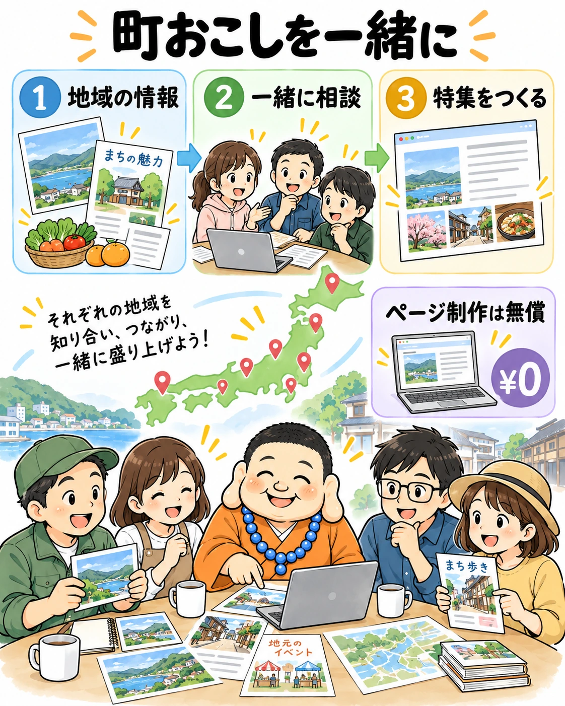 地域の情報を持ち寄り、全国の活動者と相談し、紹介ページを無償制作する呼びかけ