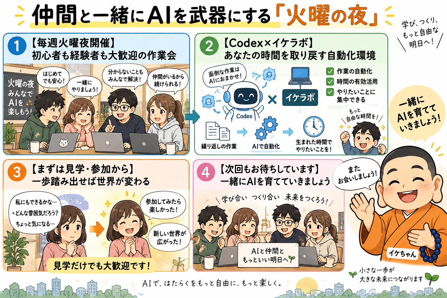 仲間と一緒にAIを武器にする火曜の夜を示す図解