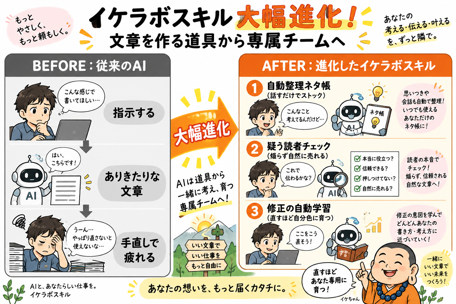 イケラボスキル大幅進化！文章を作る道具から専属チームへ進化した全体像を示す図解