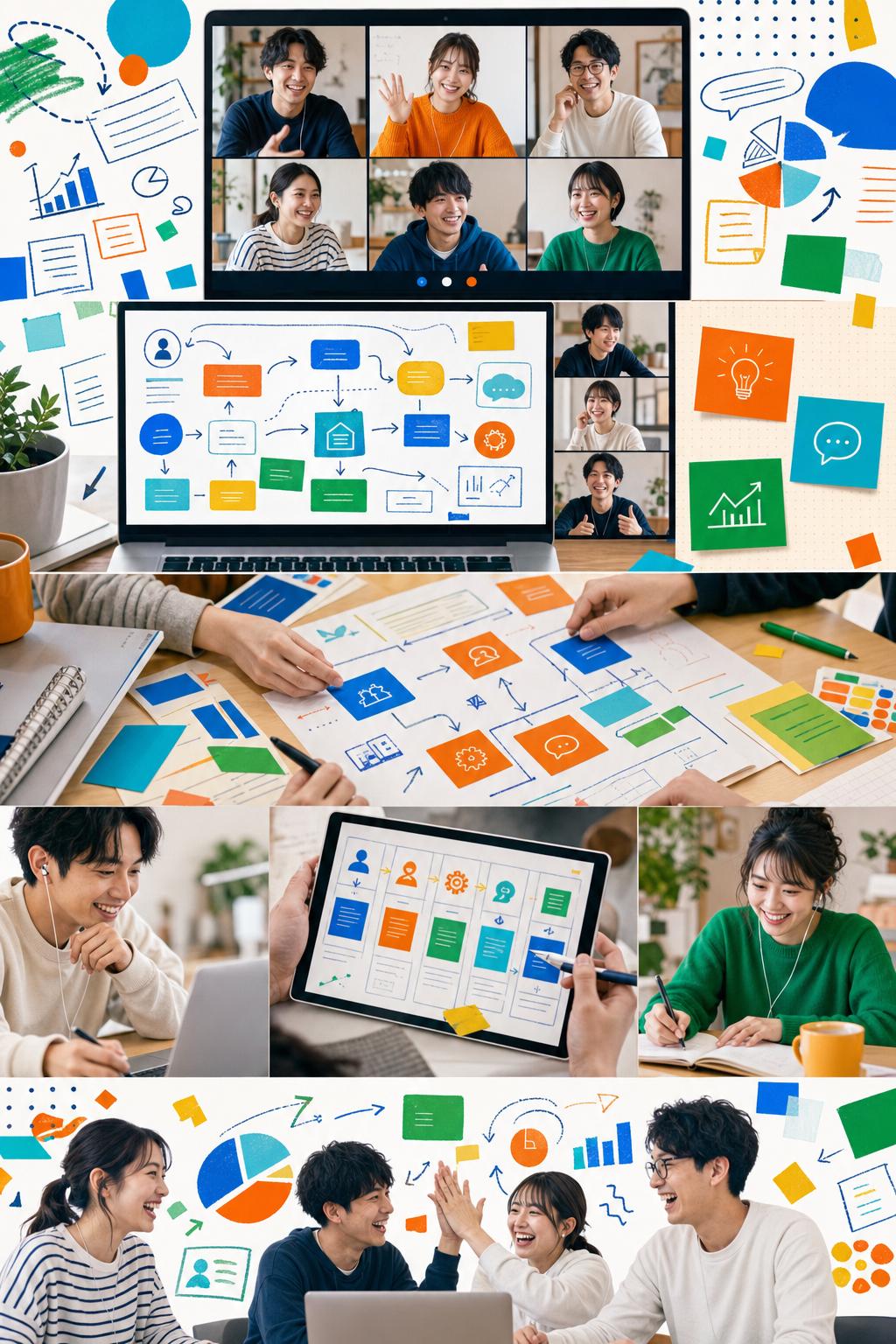 オンライン実践会で仲間と画面を共有しながら仕組みを作る様子