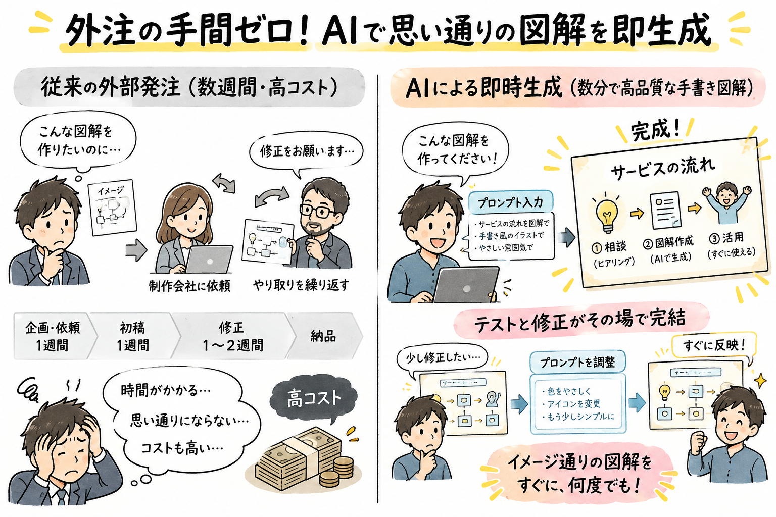 図8：外注の手間ゼロ！AI画像生成で思い通りの手書き図解を即時生成