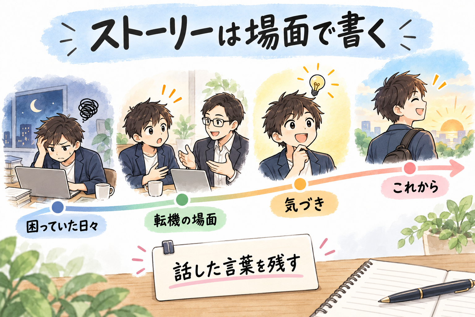 図7：ストーリーは、要約ではなく場面で書く