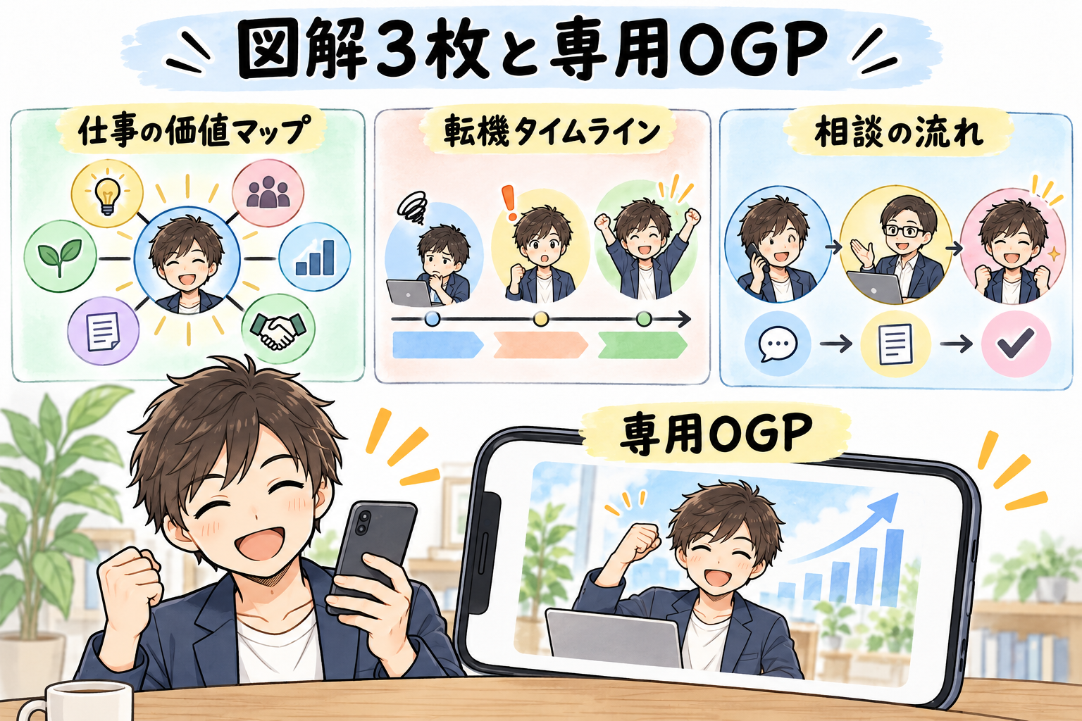 図4：3つの部分に図解を1枚ずつ。シェア用の画像（OGP）も専用に作ります
