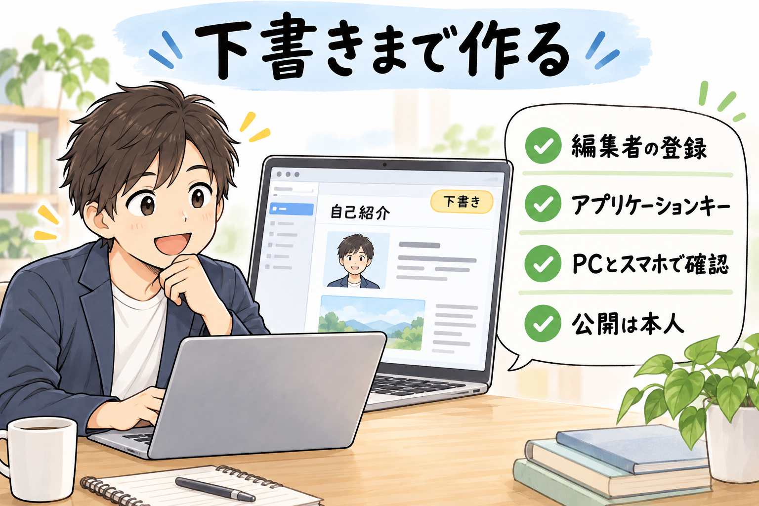 図8：Storyサイトには下書きまで。公開は経営者本人が確認してから