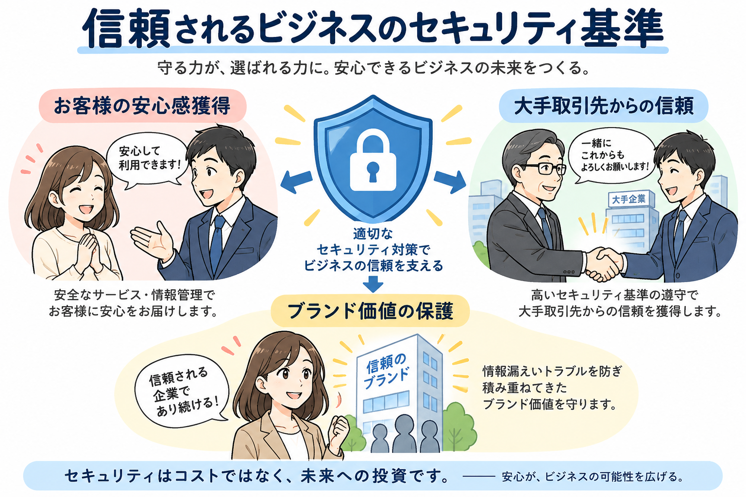 セキュリティへの誠実な姿勢が、大手企業や顧客からの絶大な信頼を生み出します。