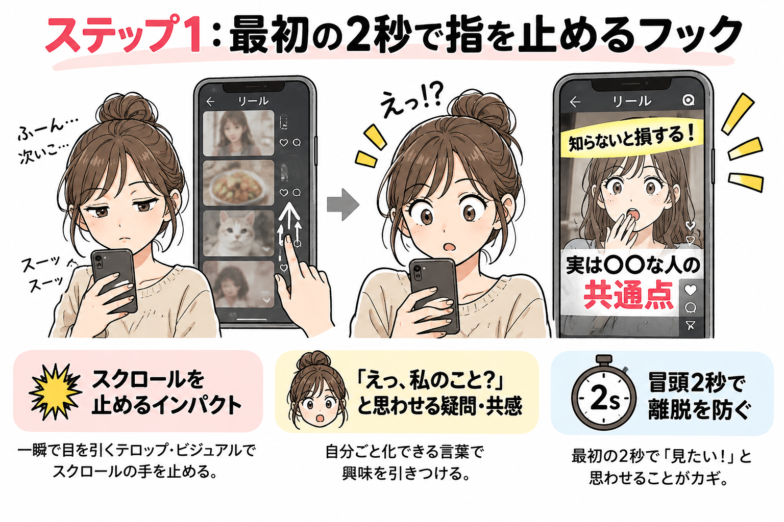 図3：ステップ1：最初の2秒で指を止める！常識破りな強力フックの設計法
