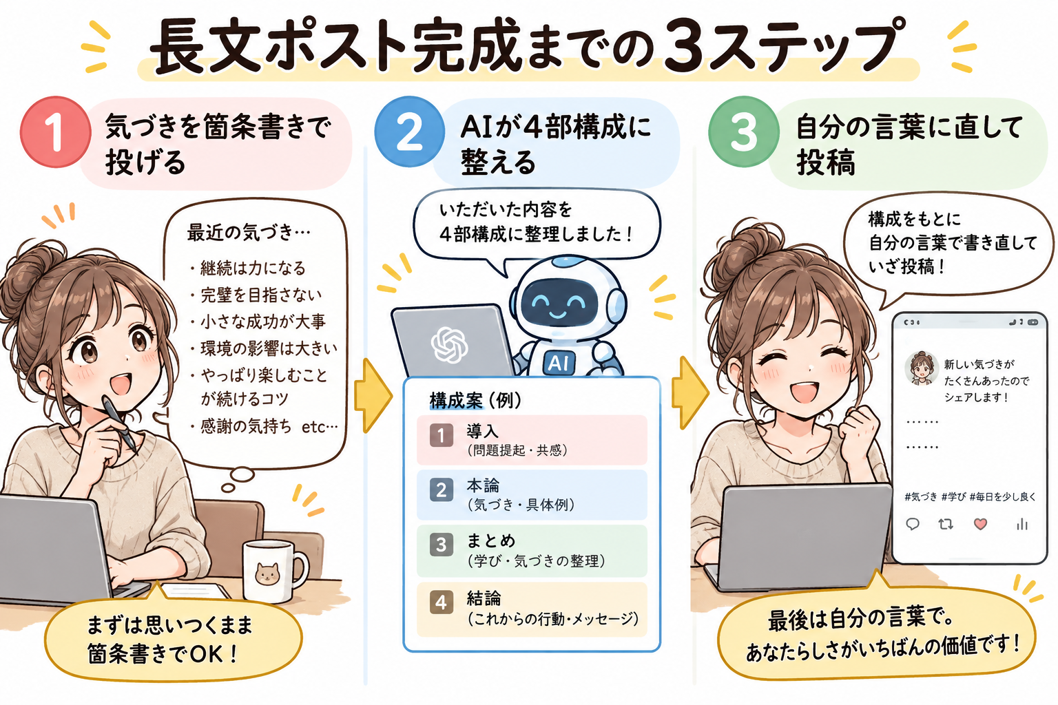 長文ポスト完成までの3ステップ