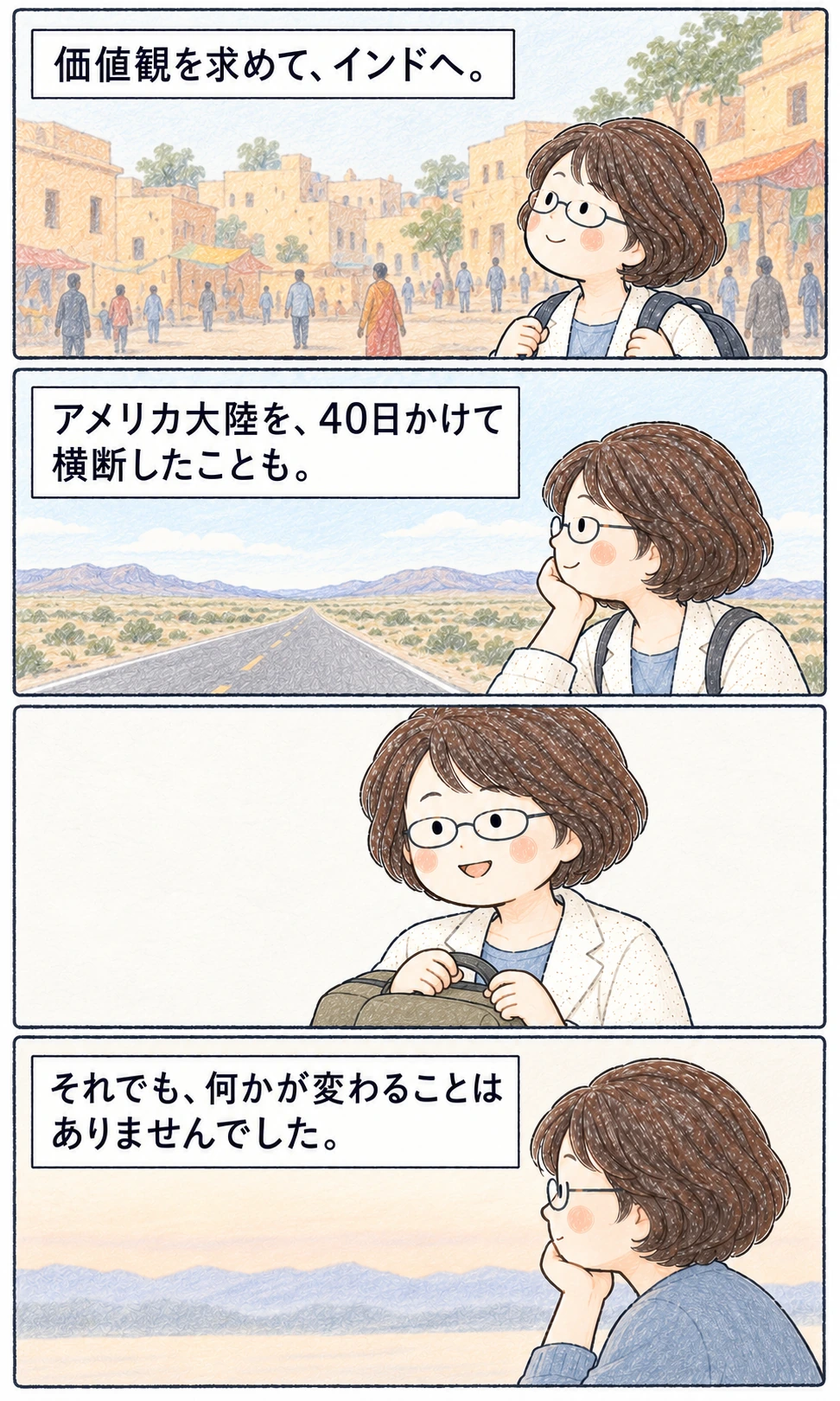 制作後：海外を旅しても変わらなかった内面を描く漫画の1ページ